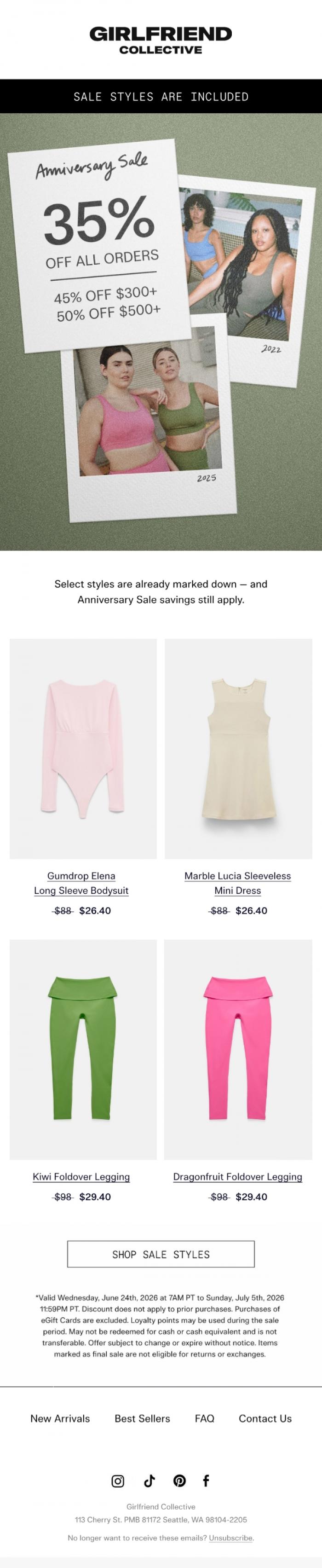Email Design Inspiration from Girlfriend Collective, Sale styles, plus more ways to save