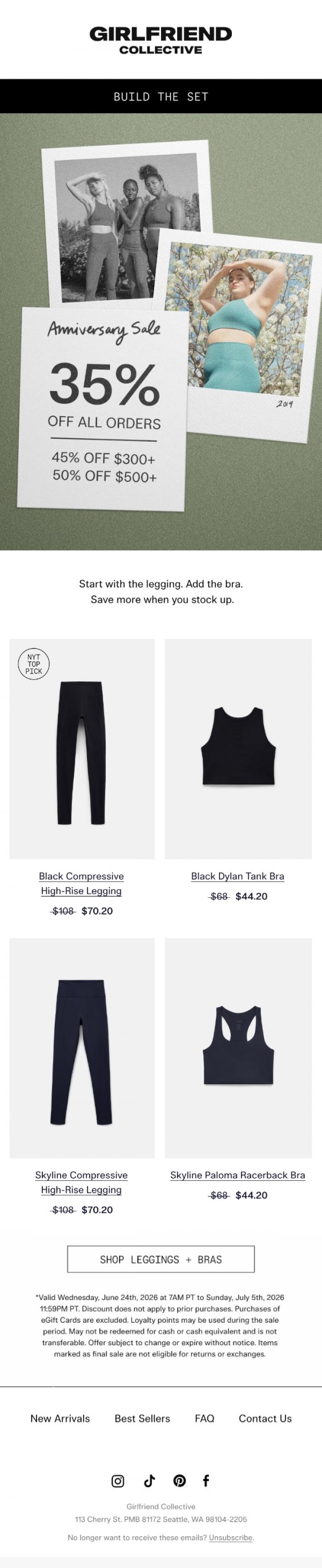 Email Design Inspiration from Girlfriend Collective, Build the set while it's on sale