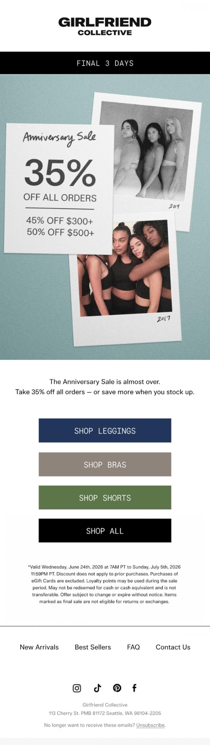 Email Design Inspiration from Girlfriend Collective, Final 3 days