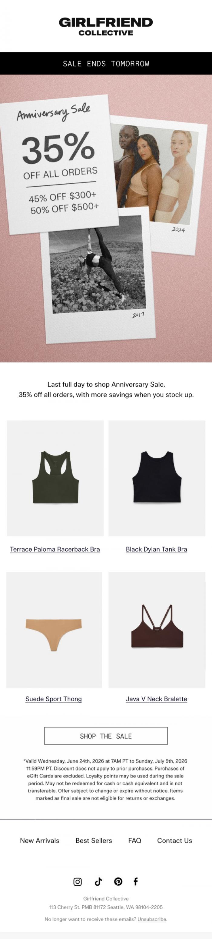 Email Design Inspiration from Girlfriend Collective, Ends tomorrow