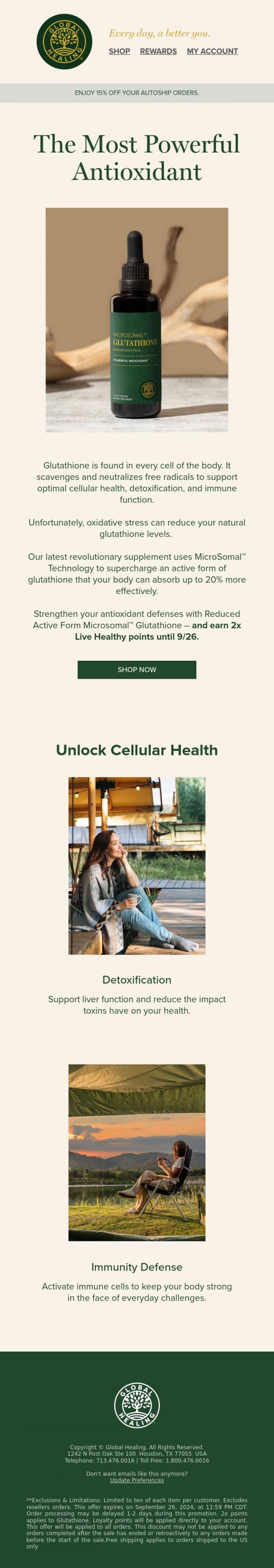 Email Design Inspiration from Global Healing, The antioxidant your body cannot live without
