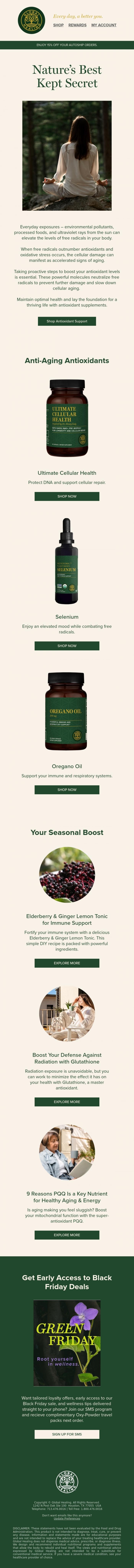 Email Design Inspiration from Global Healing, The secret to slowing down aging