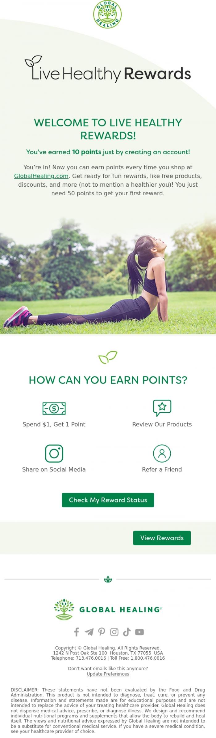Email Design Inspiration from Global Healing, Ready to be rewarded for living healthy?