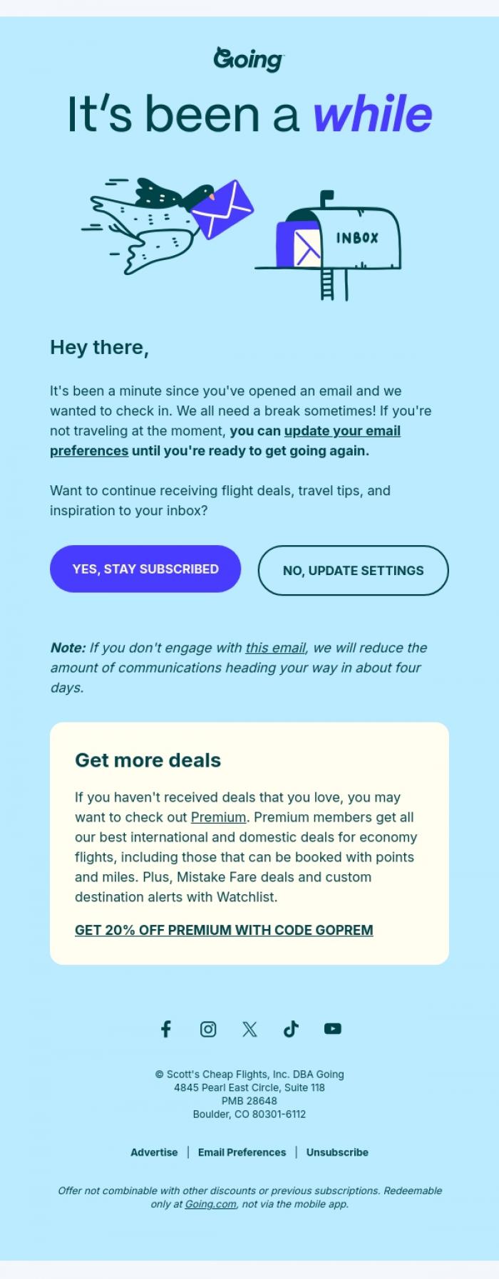 Email Design Inspiration from Going, It's been a while!