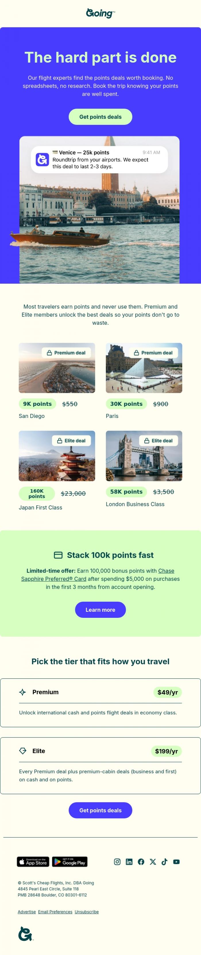 Email Design Inspiration from Going, Points and Miles made easy