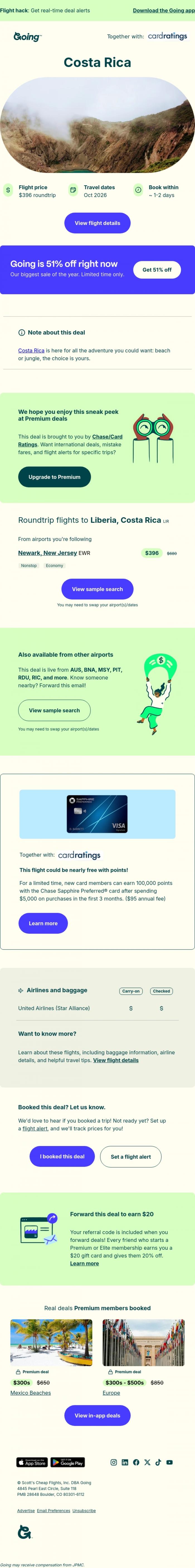 Email Design Inspiration from Going, 🦜 Costa Rica -  $396 (Oct)