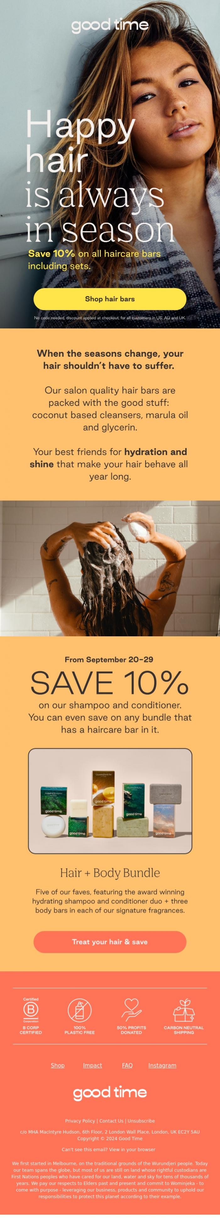 Email Design Inspiration from Good Time, Hair feeling the change in seasons?