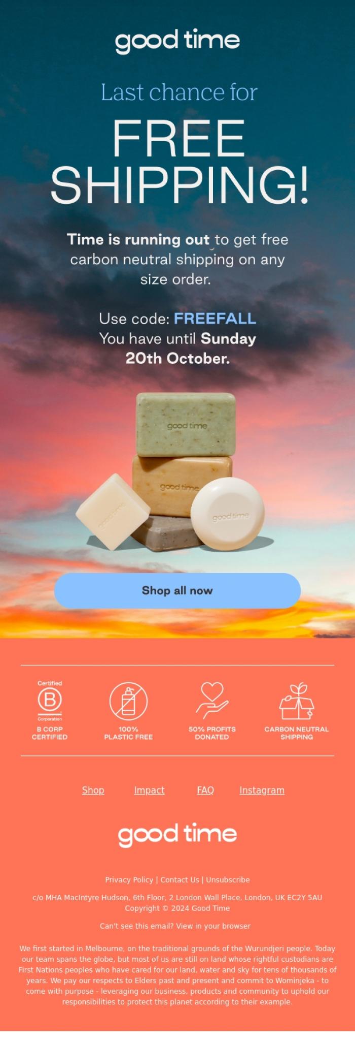 Email Design Inspiration from Good Time, LAST CHANCE for free shipping