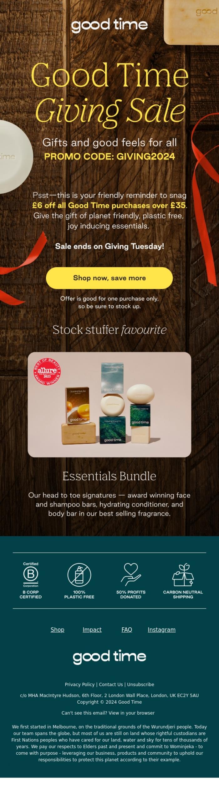 Email Design Inspiration from Good Time, It's not hoarding if it's gifting, right?