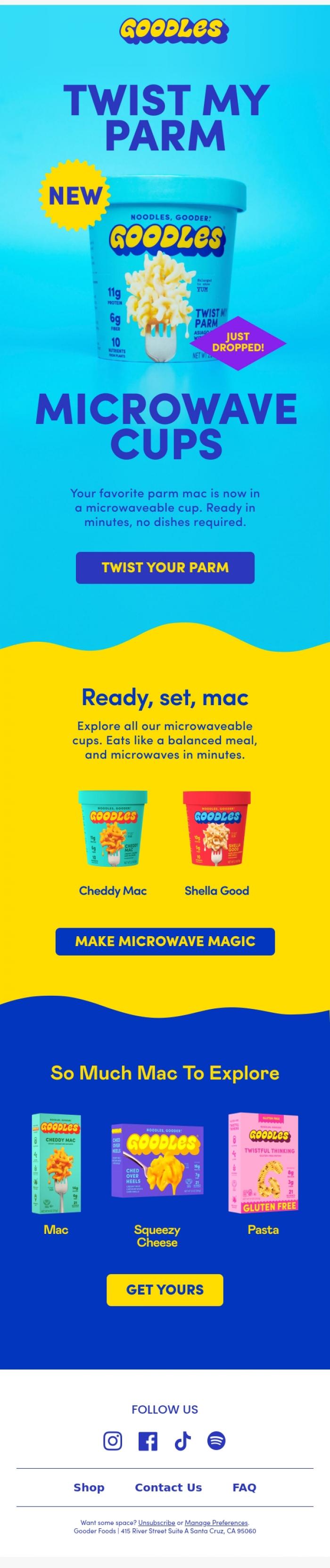Email Design Inspiration from GOODLES Clubhouse, No Pots. No Pans. Just Parm.