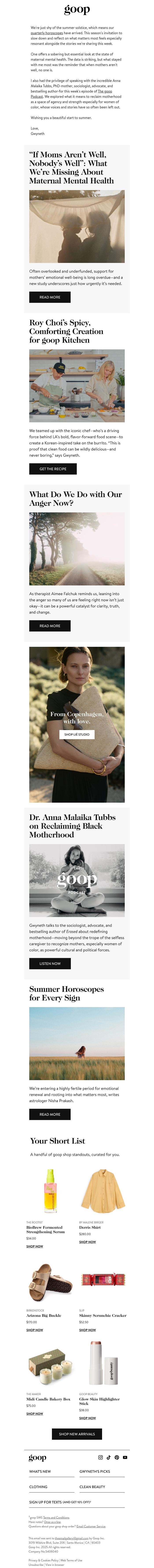 Email Design Inspiration from goop, the Thursday newsletter
