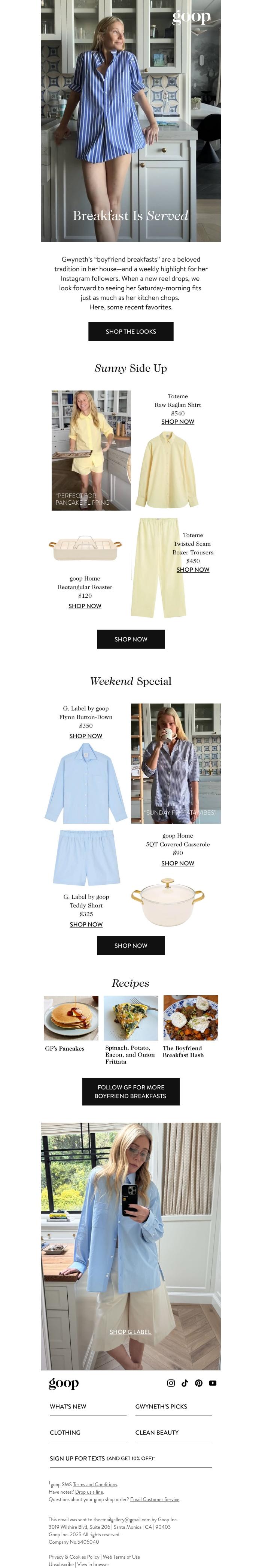 Email Design Inspiration from goop, the boyfriend breakfast edit