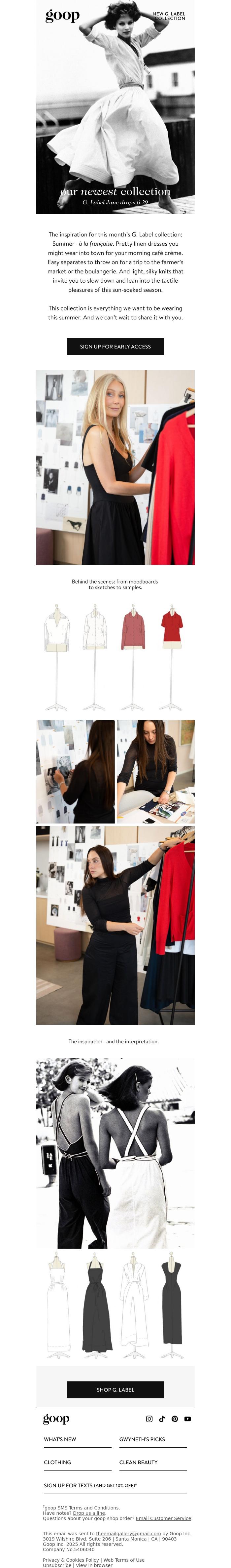 Email Design Inspiration from goop, sneak peek: new G. Label