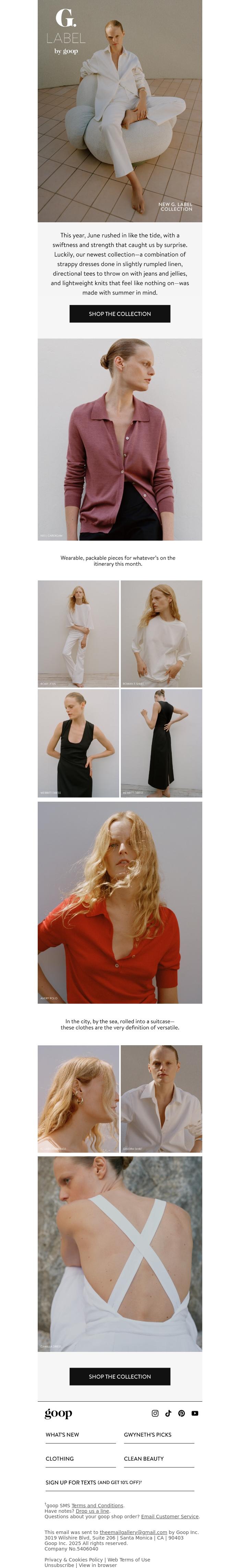 Email Design Inspiration from goop, new G. Label