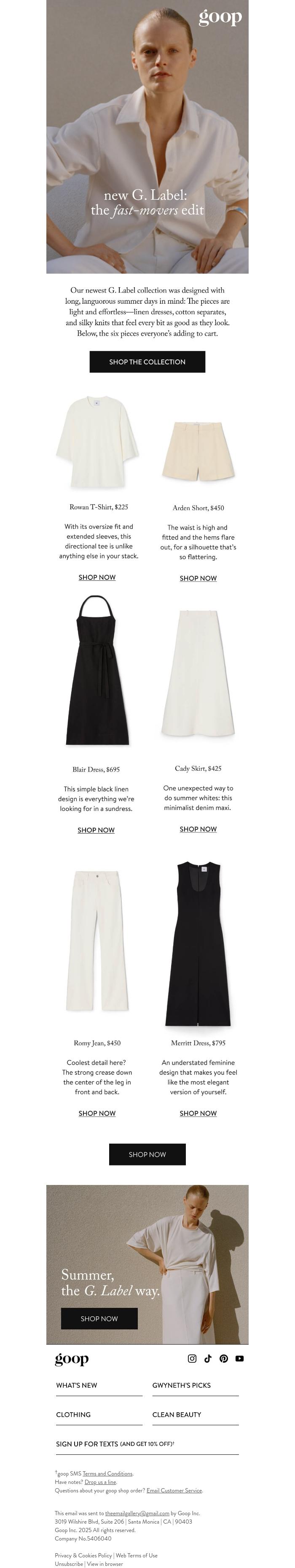 Email Design Inspiration from goop, G. Label: the fast-movers