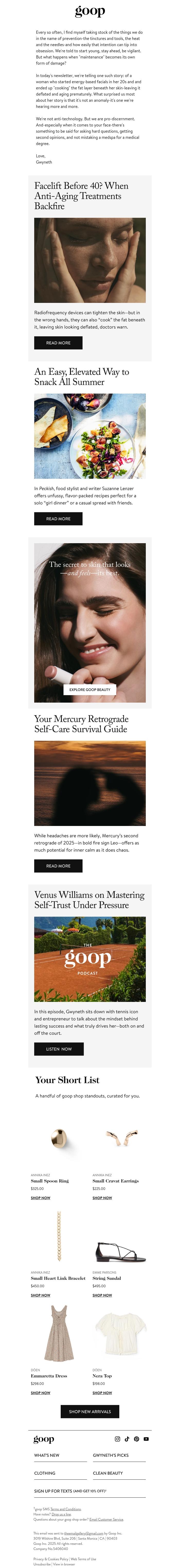 Email Design Inspiration from goop, the Thursday newsletter