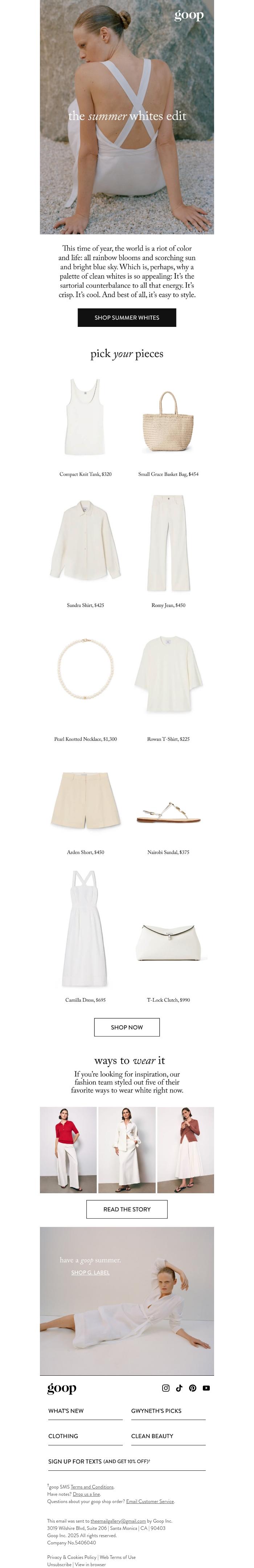Email Design Inspiration from goop, the summer whites edit