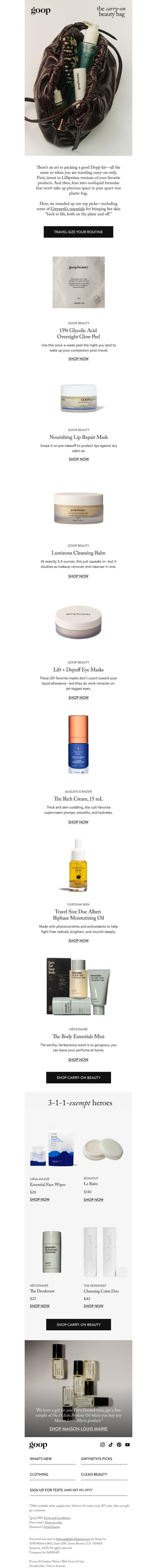 Email Design Inspiration from goop, the carry-on beauty bag