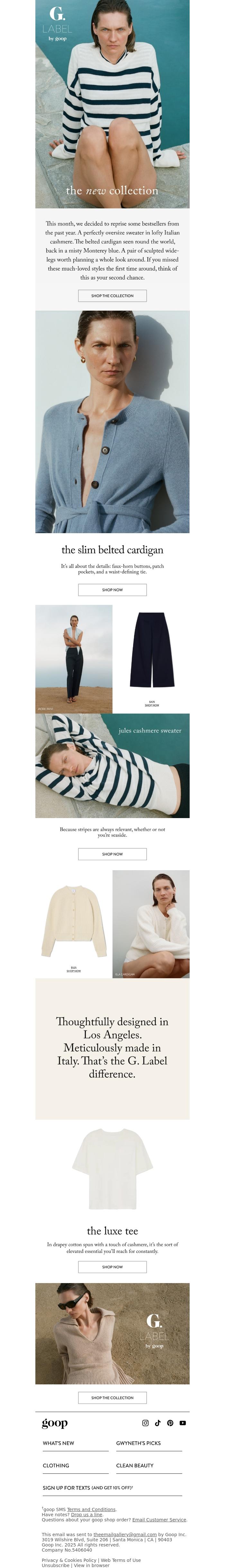 Email Design Inspiration from goop, G. Label: the new collection