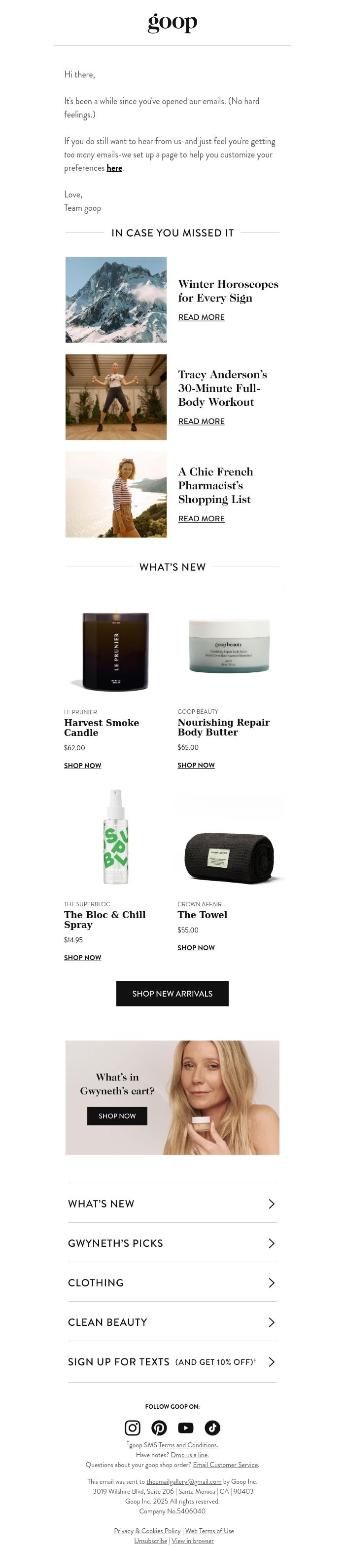Email Design Inspiration from goop, is it us?