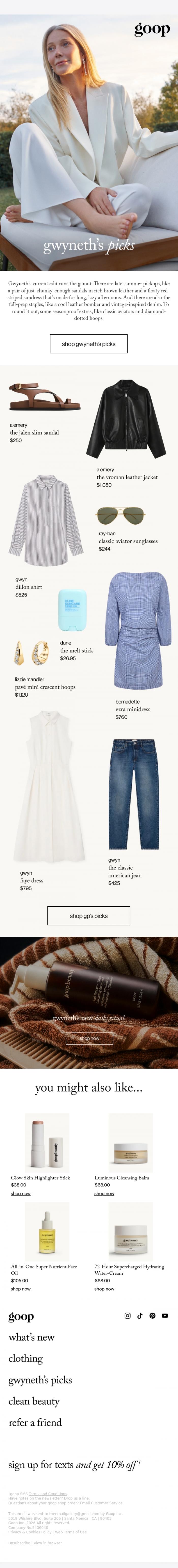 Email Design Inspiration from goop, gwyneth's picks