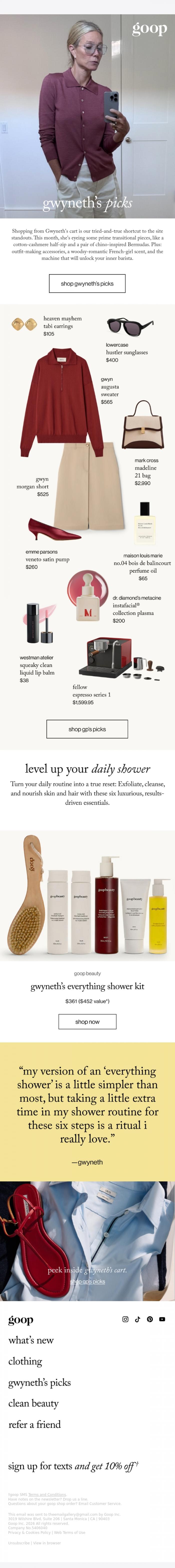 Email Design Inspiration from goop, gwyneth's picks