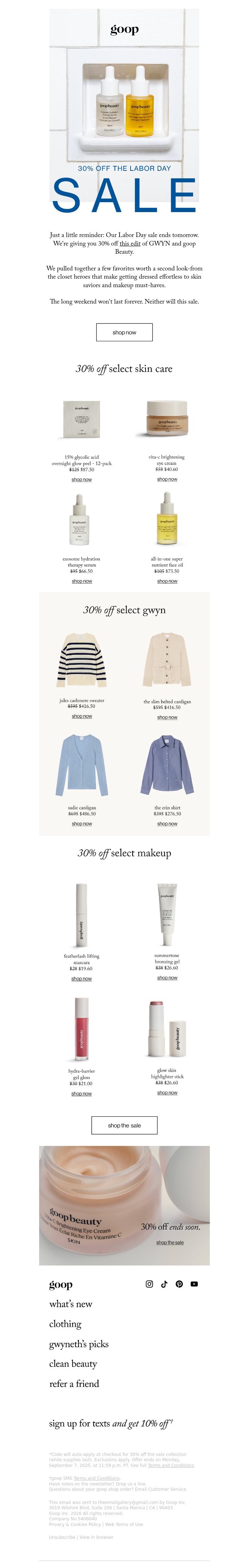 Email Design Inspiration from goop, FYI: 30% off ends soon