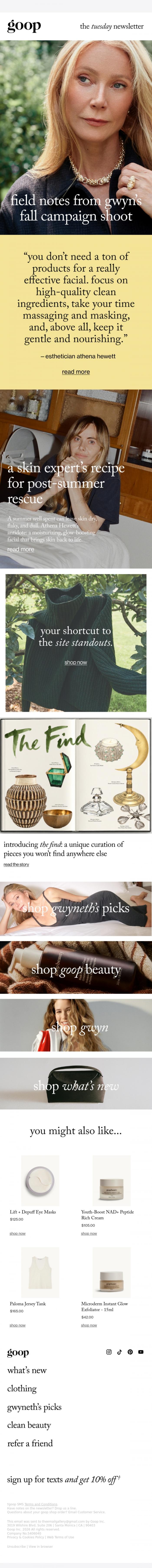 Email Design Inspiration from goop, the Tuesday newsletter