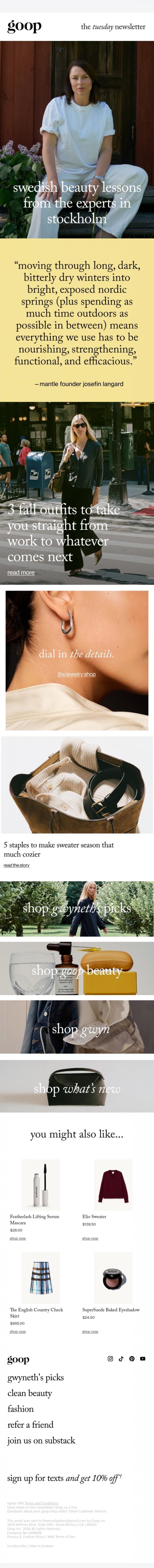 Email Design Inspiration from goop, the Tuesday newsletter