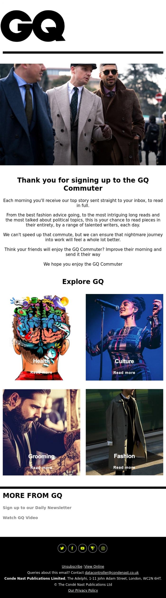 Email Design Inspiration from GQ Commuter, Welcome to the GQ Commuter