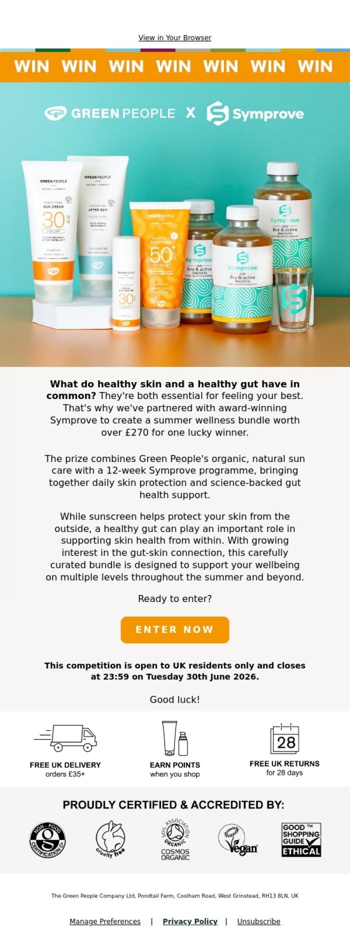 Email Design Inspiration from Green People, Hi there, Win Our &pound;270 Summer Wellness Bundle