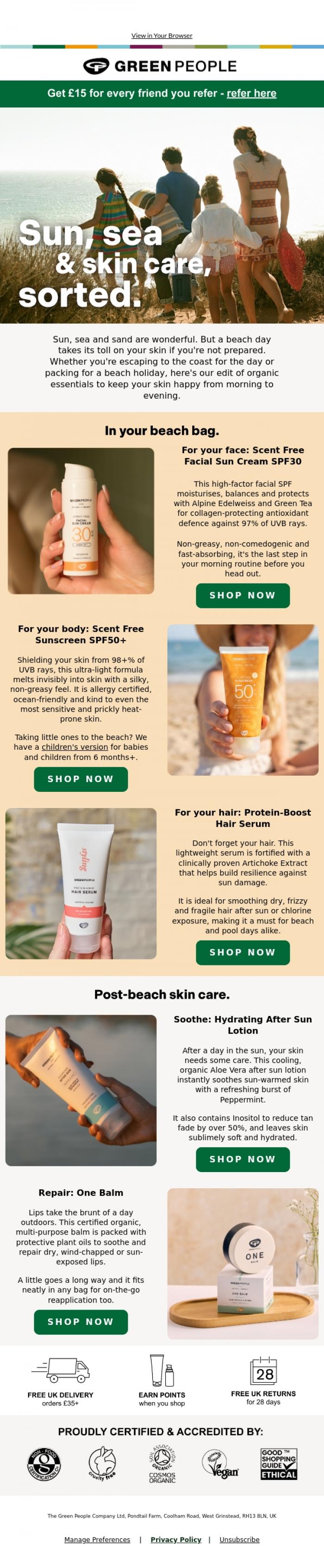 Email Design Inspiration from Green People, Hi there, what's in your beach bag this summer? 🏖️