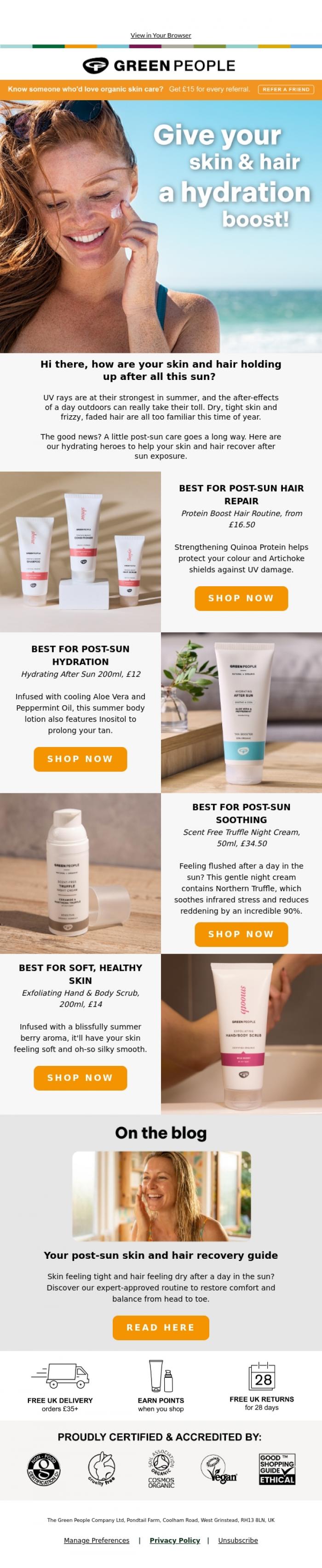Email Design Inspiration from Green People, Hi there, feeling post-sun parched?