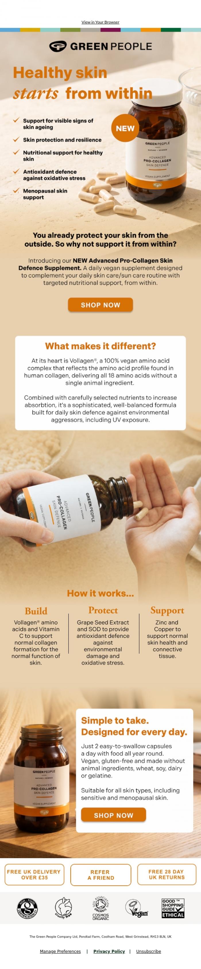 Email Design Inspiration from Green People, Hi there, meet our NEW vegan collagen supplement