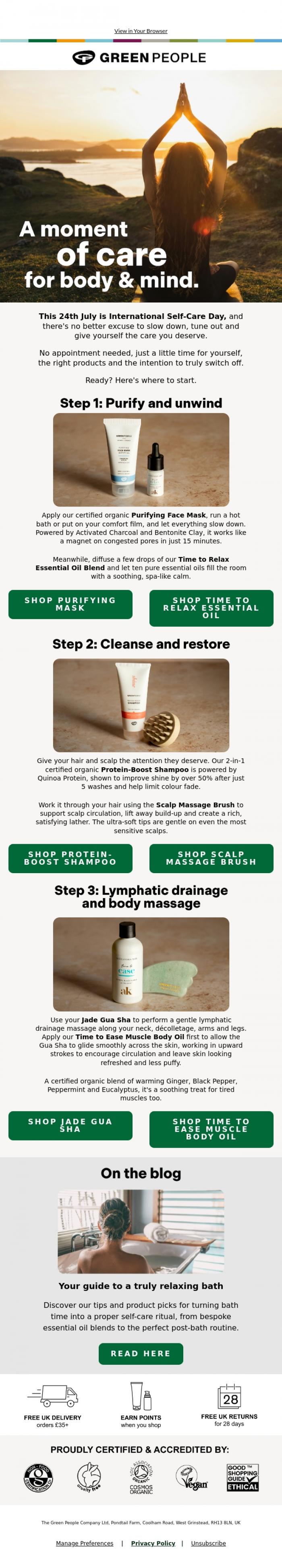 Email Design Inspiration from Green People, Hi there, it's time to treat yourself this Self-Care Day!