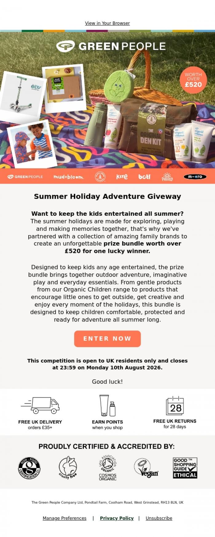 Email Design Inspiration from Green People, Hi there, win our kids' summer bundle worth over &pound;520