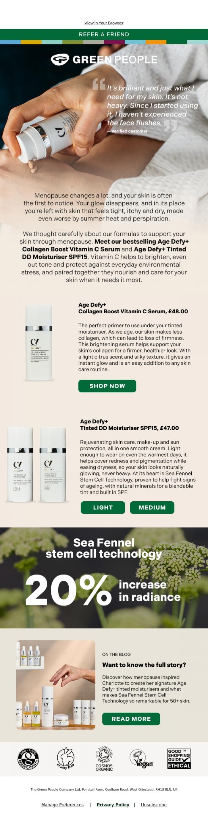 Email Design Inspiration from Green People, Hi there, is summer making your menopausal skin worse?