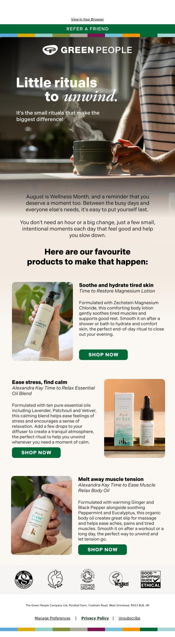 Email Design Inspiration from Green People, Small rituals. Big difference.