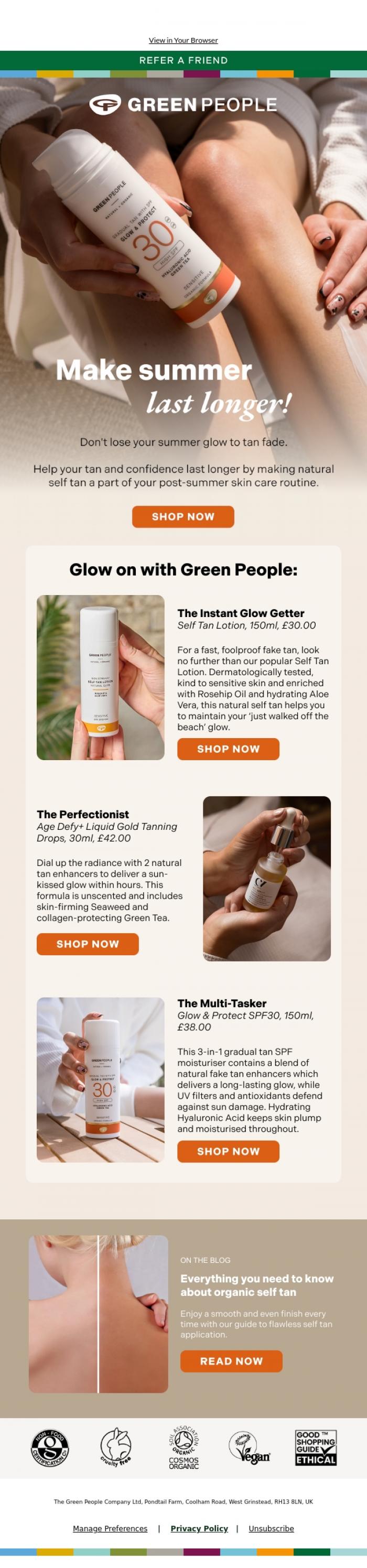 Email Design Inspiration from Green People, Hi there, not ready to say goodbye to your summer tan?
