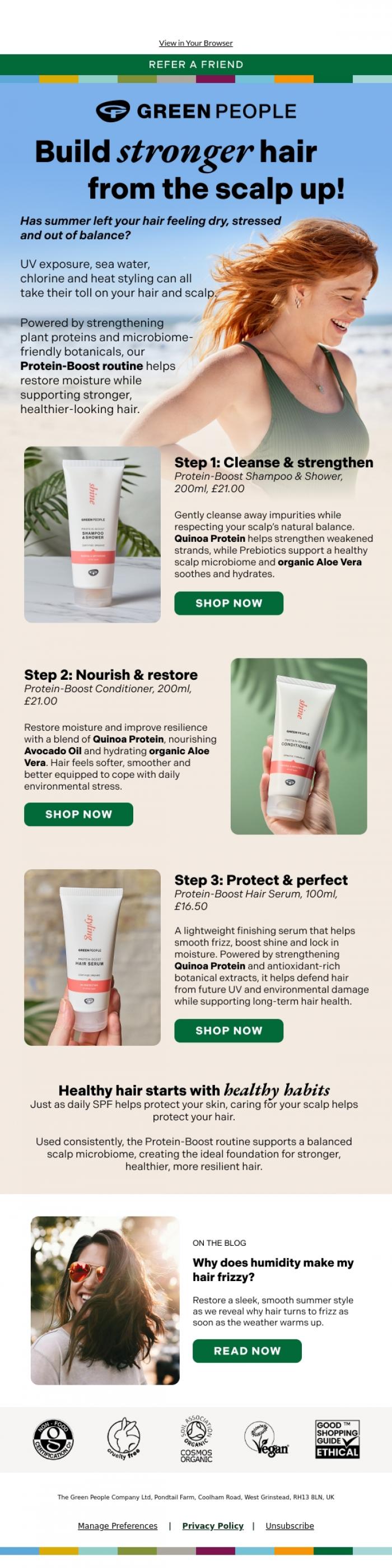 Email Design Inspiration from Green People, Hi there, need to rescue your sun-damaged hair?