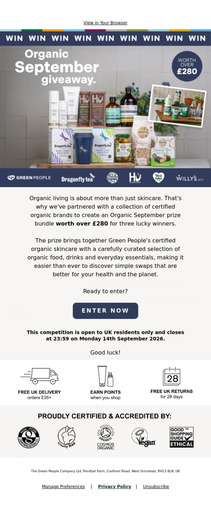 Email Design Inspiration from Green People, Three Prizes to Celebrate Organic Living!