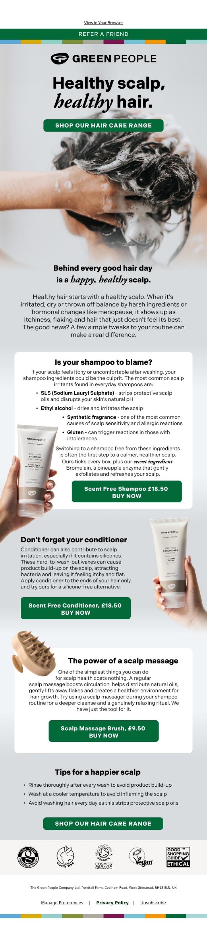 Email Design Inspiration from Green People, Hi there, healthy hair starts with a healthy scalp