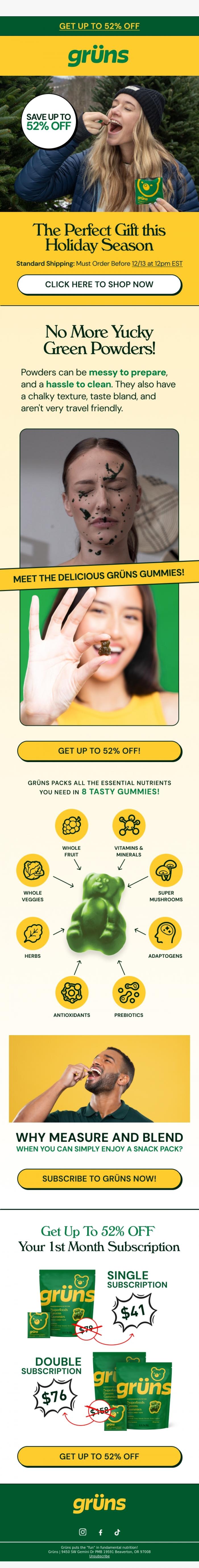Email Design Inspiration from Gr&uuml;ns, Make gifting healthy and easy this season!
