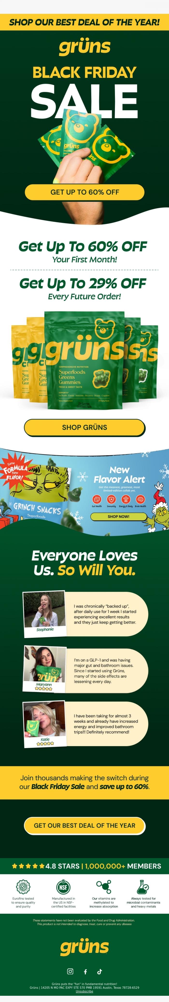 Email Design Inspiration from Gr&uuml;ns, BLACK FRIDAY STARTS NOW!