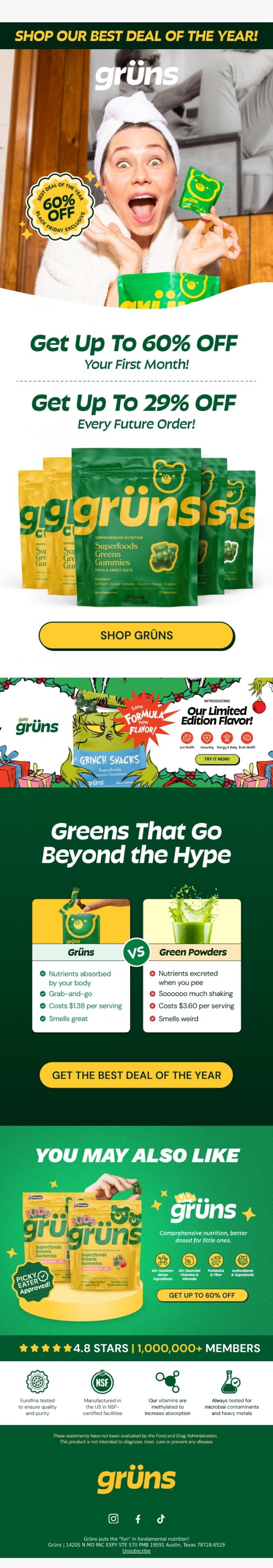 Email Design Inspiration from Gr&uuml;ns, The Biggest Sale of the Year Is Still On 💚