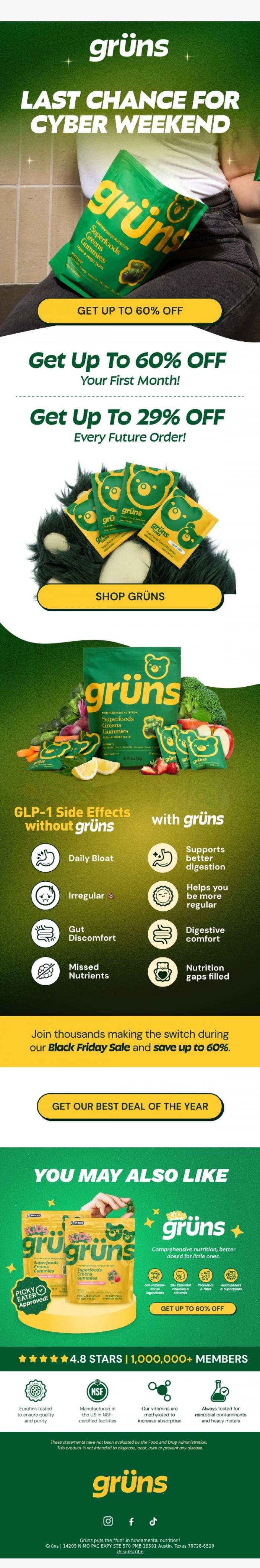 Email Design Inspiration from Gr&uuml;ns, Time's Running Out On Cyber Weekend