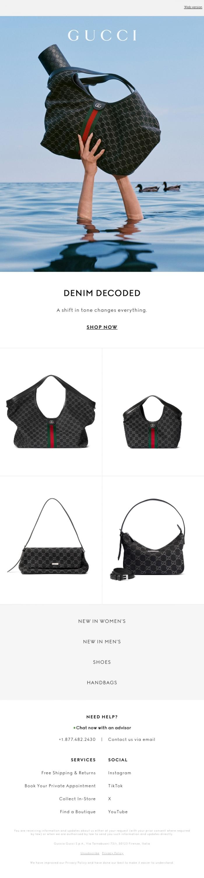 Email Design Inspiration from Gucci, Devoted to Denim
