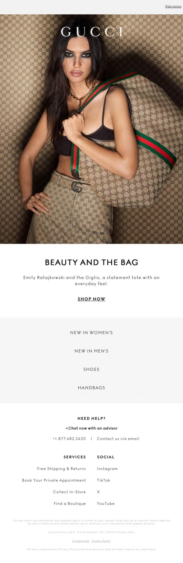 Email Design Inspiration from Gucci, For Wherever You Go: The Giglio