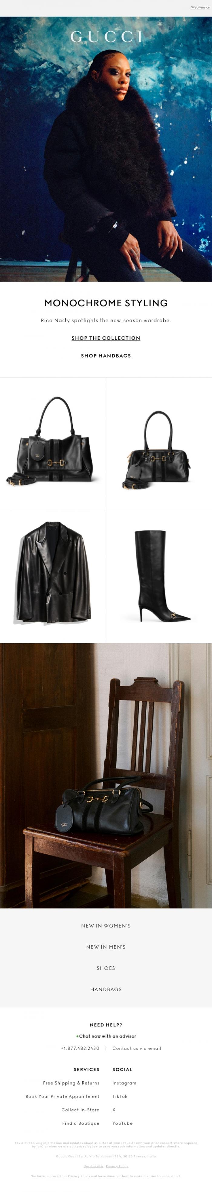 Email Design Inspiration from Gucci, Tonal Sophistication
