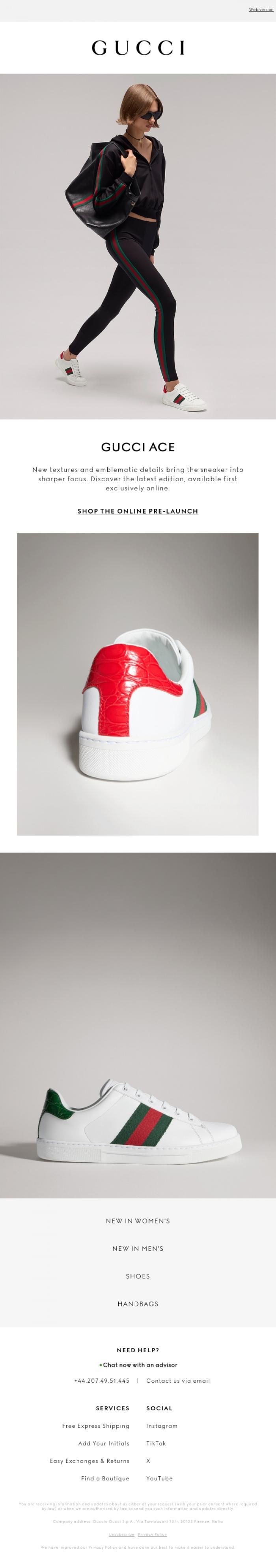 Email Design Inspiration from Gucci, The New Ace: Online First